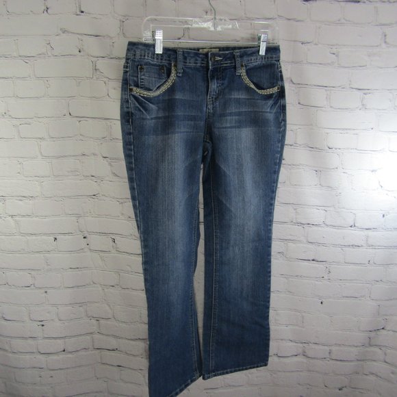 Earl Jean Blue Denim Embroidered Jeans Women's Size 28 x 27 Pre-Owned - Picture 5 of 14